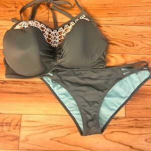 Shade & Shore olive green and Cream Bikini Set